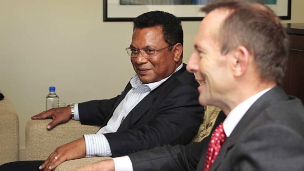 Tony Abbott meeting Nauruan President Marcus Stephen in August 2010.