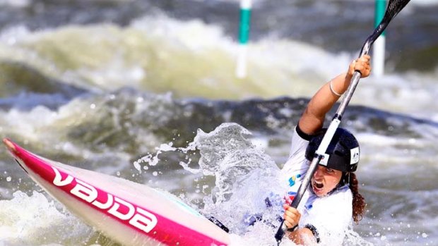 Paddle power &#8230; Jessica Fox battles her way to second place at the Australian Open canoe slalom at Penrith yesterday.