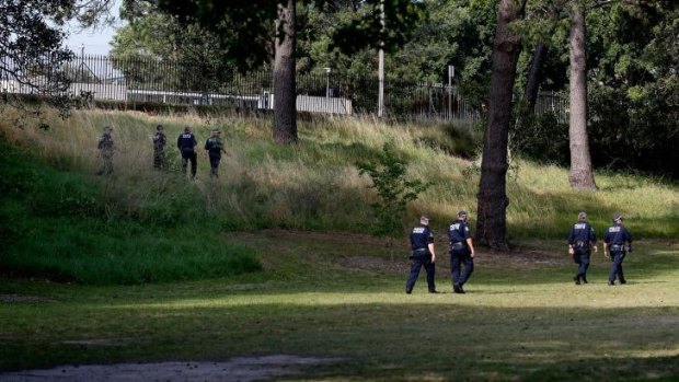 Police search the more remote corners of Centennial Park for young Bondi girl Michelle Levy.