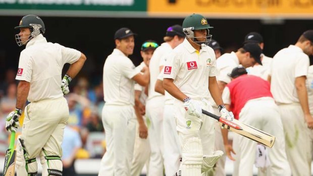 Mixed day &#8230; Usman Khawaja's run-out marred an otherwise great day for Ricky Ponting at the Gabba yesterday. Khawaja's woe comes with Shaun Marsh nearing a return to the Test arena.