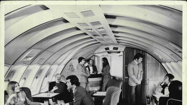 The height of luxury: the upper deck bar in this 1972 Boeing 747.