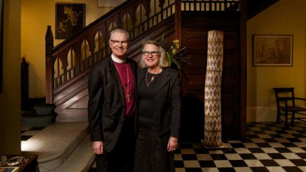 Moving up: Phillip Freier and his wife, Joy, at Bishopscourt, East Melbourne.