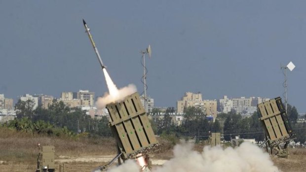 A counter-missile is launched by the Iron Dome system.