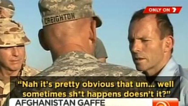 A Channel Seven screengrab of Tony Abbott speaking to soldiers in Afghanistan.