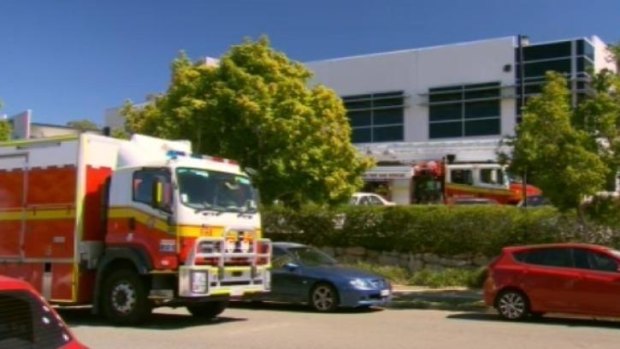 Fire crews at the scene of the chemical leak at Brisbane Technology Park in Eight Mile Plains.