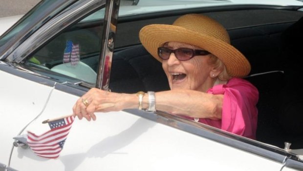 Actress Ellen Albertini Dow in the recent Six-County Firemen's Parade in Northumberland County.