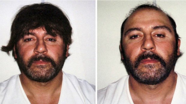 Greek police released these images of Mokbel's efforts to disguise himself soon after his arrest at an Athens coffee shop.