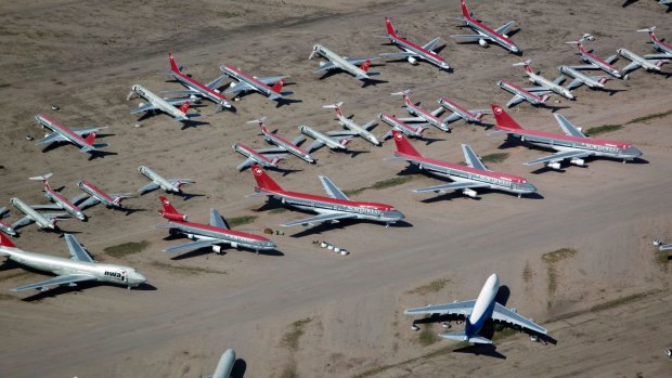 Northwest was one of only two passenger airlines in the US to fly the Boeing 747. Pictured, Northwest planes at the aircraft boneyard in Tucson Arizona. 