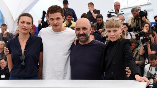 Aomi Muyock, Karl Glusman, Gaspar Noe and Klara Kirstin attend the <i>Love</i> photocall at the 68th annual Cannes Film Festival.
