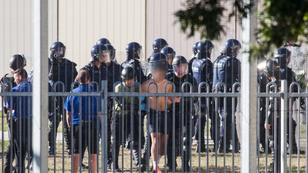 Riot police at the Malmsbury youth detention centre last week.