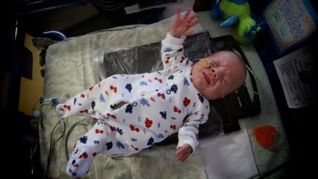 Quicker treatment: Theodore Kalajdzic on the X-ray board at Monash Children's Hospital.