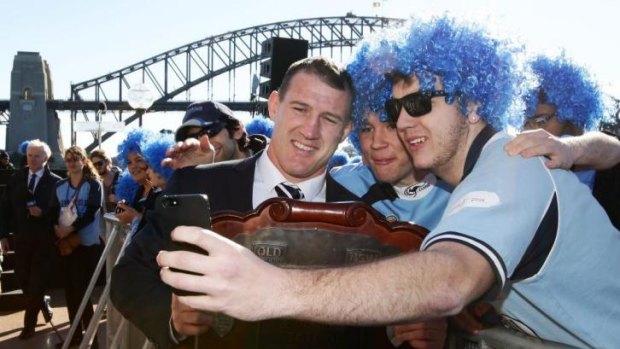 Paul Gallen mingles with NSW fans at the Blues' celebrations at the Sydney Opera House on Thursday.