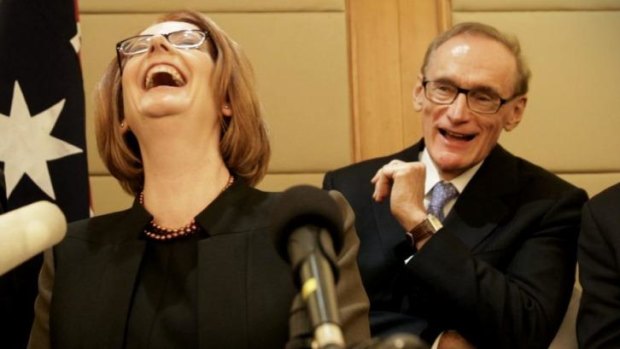 Former prime minister Julia Gillard with former foreign minister Bob Carr in April 2013.