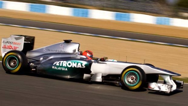Fastest . . . Michael Schumacher of Germany in his Mercedes.