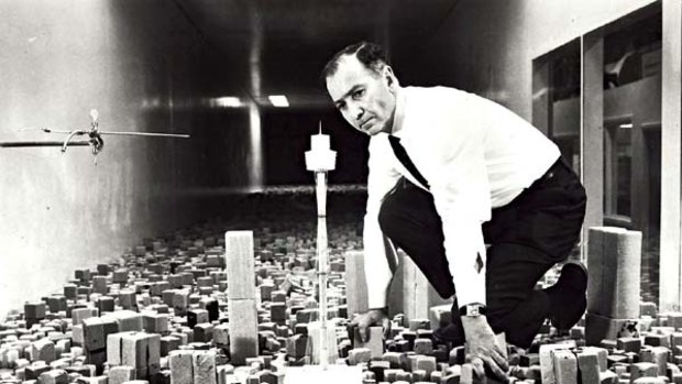 Alexander Wargon inspects the Sydney Tower plans circa. 1976.