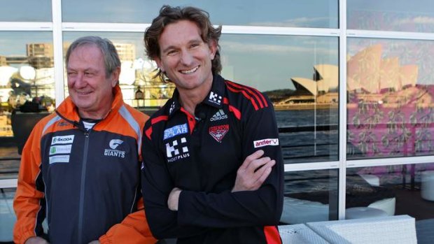 Happier times: Kevin Sheedy and James Hird in May.
