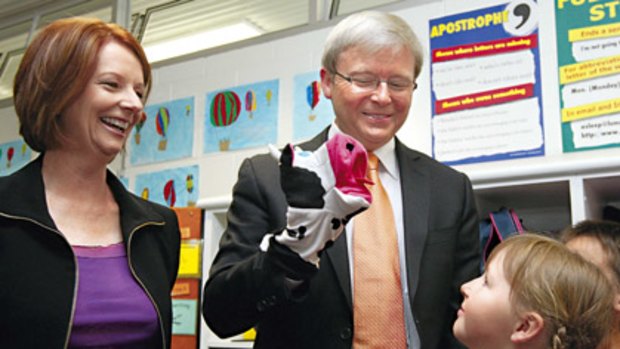 Hand in his demise ... Julia Gillard and Kevin Rudd in happier times.
