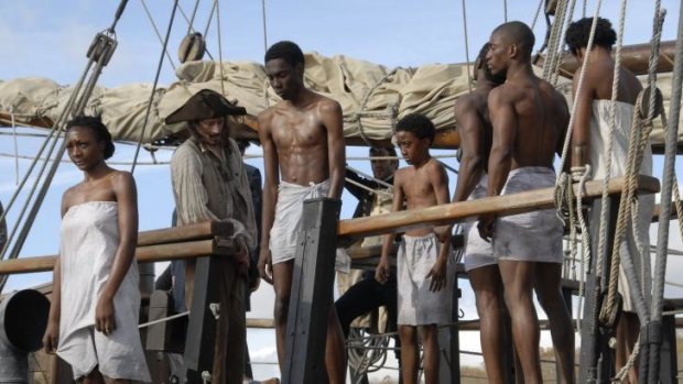 A slave ship in a scene from the film.