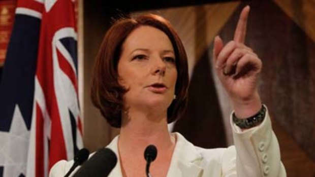 Julia Gillard conducted a press conference at Treasury Place in Melbourne.
