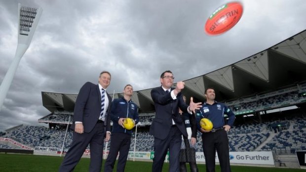 Footy politics: Dan Andrews' promise to upgrade Simonds Stadium in Geelong is just one of his populist moves.