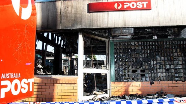The destroyed post office after the fire.