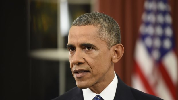 President Barack Obama addresses the nation from the Oval Office at the White House in Washington.