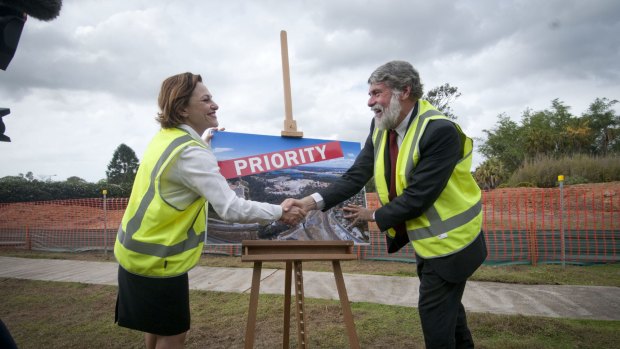 Deputy Premier Jackie Trad and Moreton Bay mayor Allan Sutherland announcing a priority development area at the old Petrie paper mill.