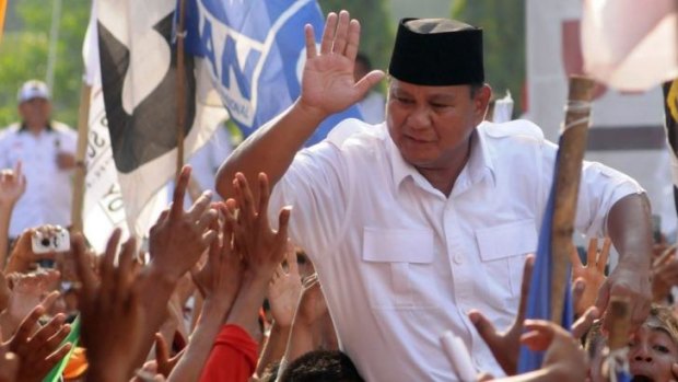 Well-resourced campaign ... Indonesian presidential candidate Prabowo Subianto in Banyumas, Central Java province.
