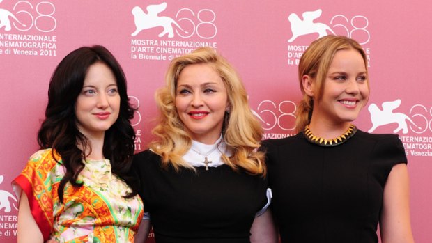 Madonna (centre) with stars of <i>W.E.</i> Andrea Riseborough and Australian Abbie Cornish.