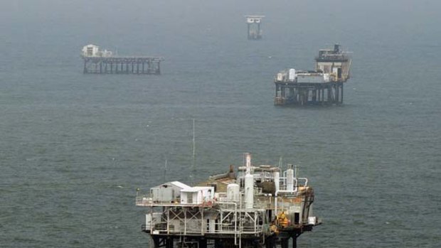 Oil and gas platforms off the coast of Louisiana.