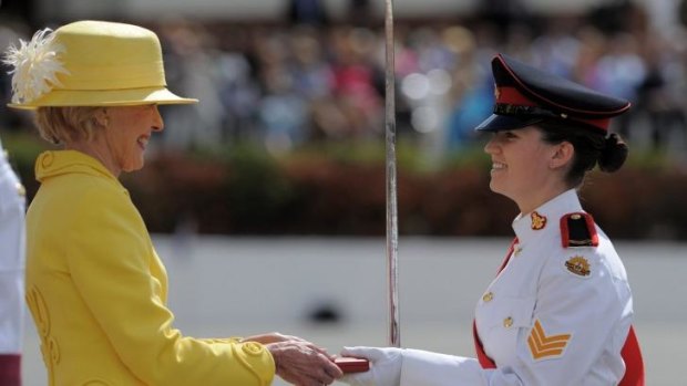 Top of the class: Then governor-general Quentin Bryce hands the 2012 Queen's medal to Briony Morgan at Royal Military College, Duntroon.
