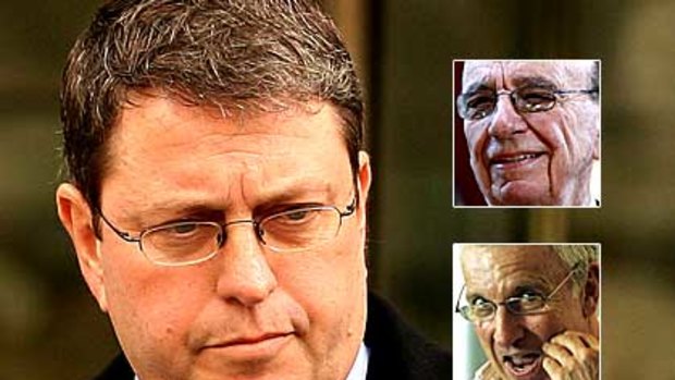 News Ltd in court ... Bruce Guthrie and (inset top) Rupert Murdoch and (inset bottom) John Hartigan.