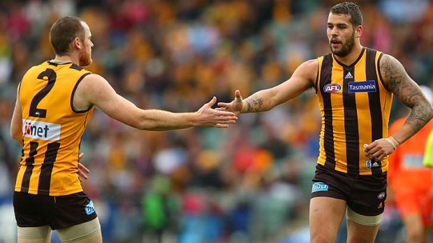 Handy: Jarryd Roughead (left) is having a fine season, while Lance Franklin shares the load.