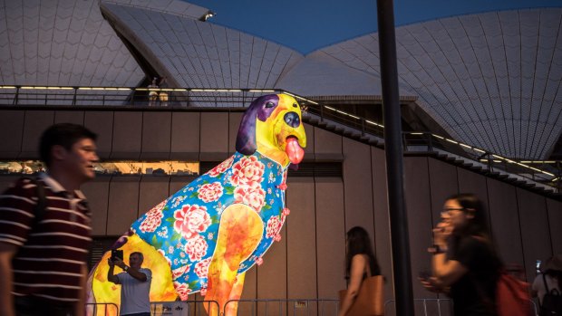 A large dog lantern has been constructed at the Opera House forecourt to celebrate the start of the Chinese new year of the dog