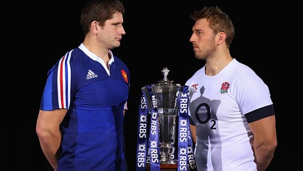 Pascal Pape of France and Chris Robshaw of England pose for a photo during the Six Nations Launch.