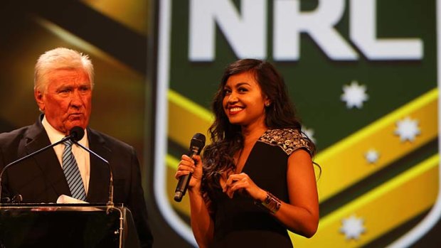 Trying ... Jessica Mauboy at the season launch this week.