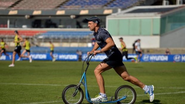 Scoot with the loot: Carlton's Chris Judd has enjoyed some fun at the Tigers' expense in recent years. Training for the big game looks pretty cool too.