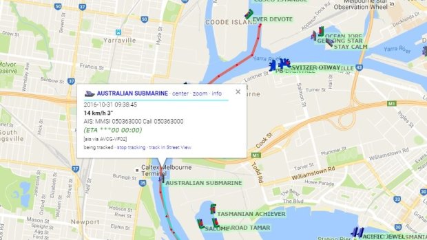 Publicly available data shows the submarine cruising up the Yarra.