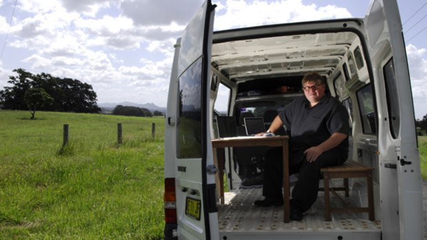 Ric Richardson in his mobile office in Northern NSW.