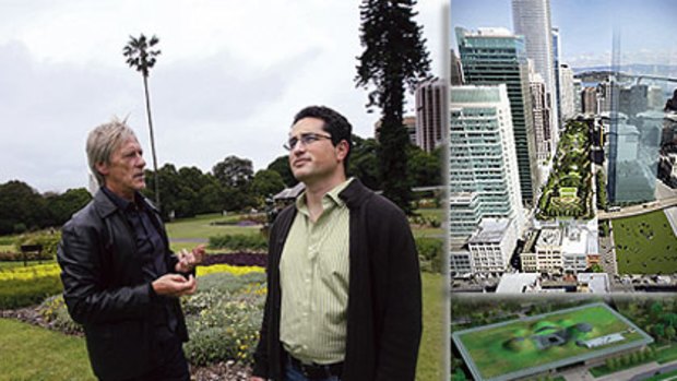 Garden variety ... Matt Dillon and Raphael Garcia on the roof of the Conservatorium of Music in Sydney, left. Mr Garcia has designed the roofs of the Transbay Transit Centre, top, and the  California Academy of Sciences, above, both in San Francisco.