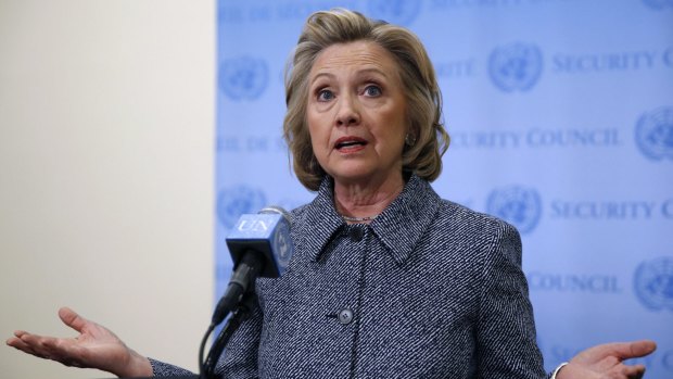Former US Secretary of State Hillary Clinton speaks during a news conference at the United Nations headquarters in New York on Tuesday. 
