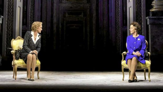 By special appointment: Haydn Gwynne, as Margaret Thatcher, takes centre stage with her majesty, Helen Mirren, in the National Theatre's production of <i>The Audience</i>.