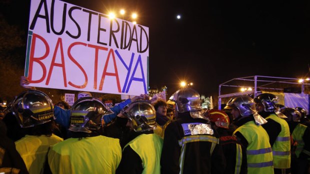 Public workers, small political parties and non-profit organisations stage a protest against government austerity on February 23, 2013 in Madrid.