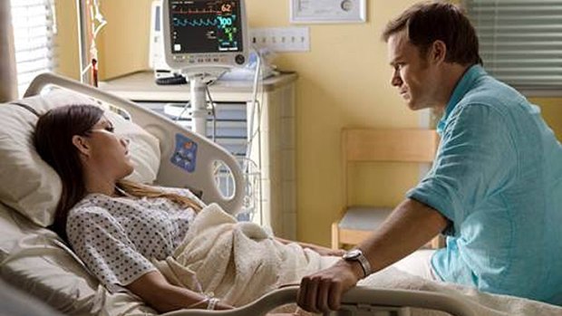 Dexter Morgan (Michael C. Hall) and his sister Debra (Jennifer Carpenter) in the final episode of <i>Dexter</i>.