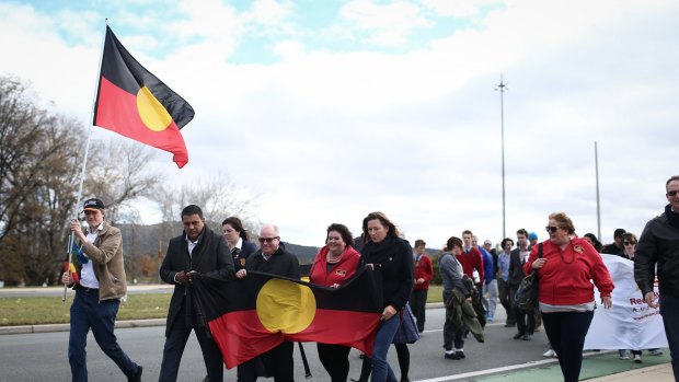 National Sorry Day Bridge Walk 2015 over Commonwealth Bridge in Canberra on Friday. It was chilly. 