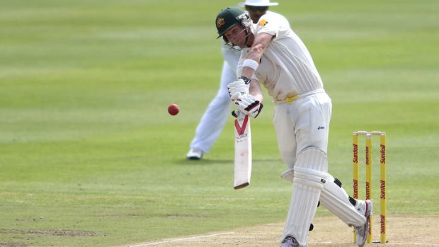 Rare form: Steve Smith hits a six during day two of the Third Test against South Africa.