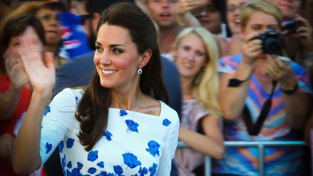 Catherine, Duchess of Cambridge greets people during a visit to South Bank.