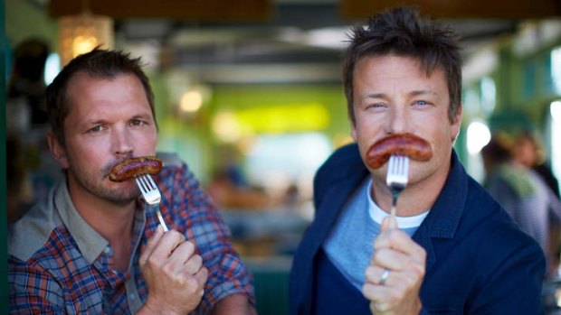 Food fellas: Jimmy Doherty and Jamie Oliver.
