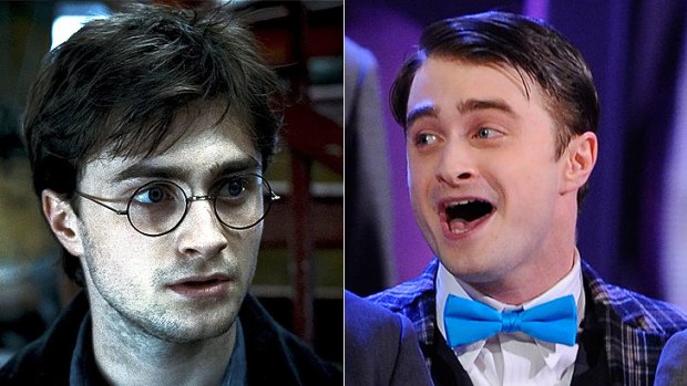A star with two faces ... Daniel Radcliffe appears as Harry Potter, left, and on Broadway in <em>How to Succeed in Business Without Really Trying</em>.
