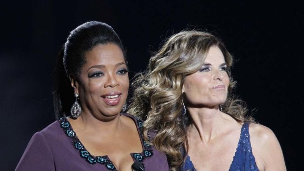 Maria Shriver appears with Oprah Winfrey during the farewell show.